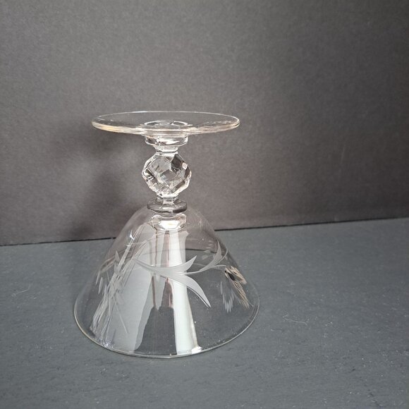 Morgantown Etched Crystal Low Sherbet Glass 4" Vintage Laurel Wreath Cut Stem - Picture 7 of 16